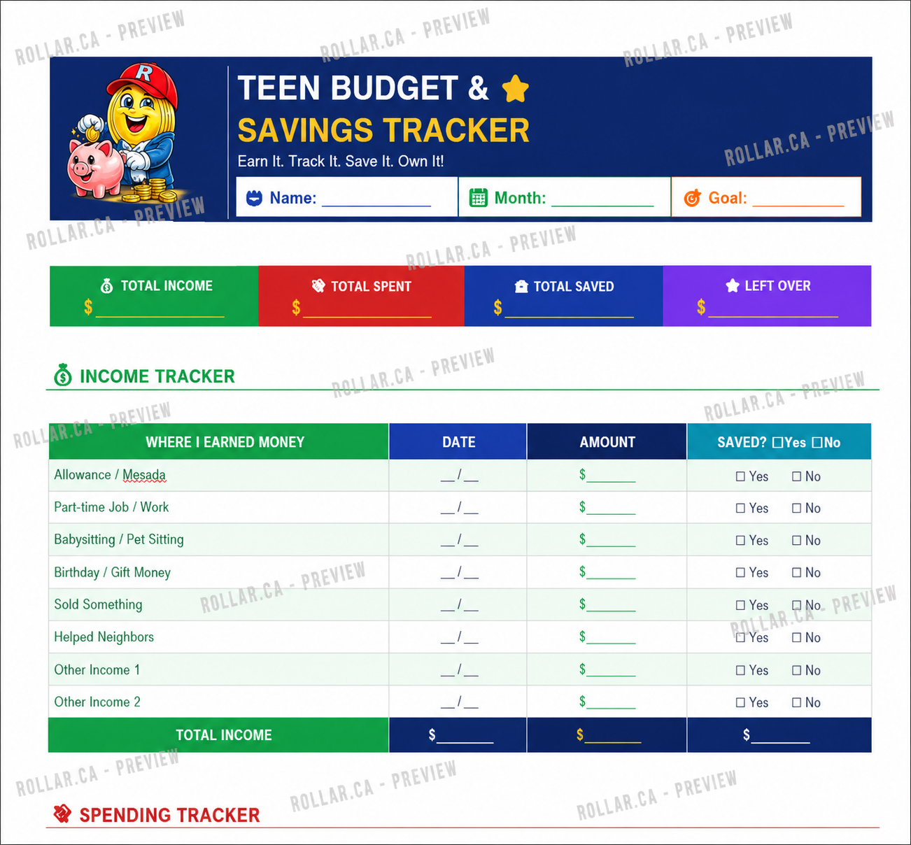 Teen Budget & Savings Tracker