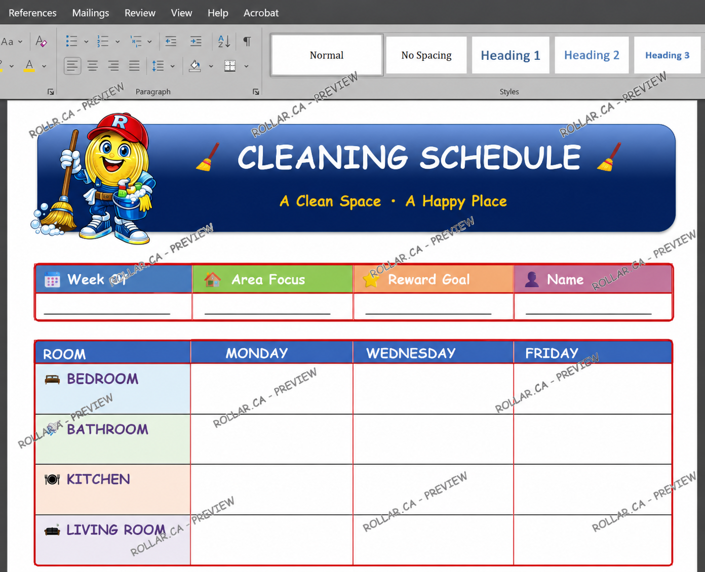 Cleaning Schedule Template