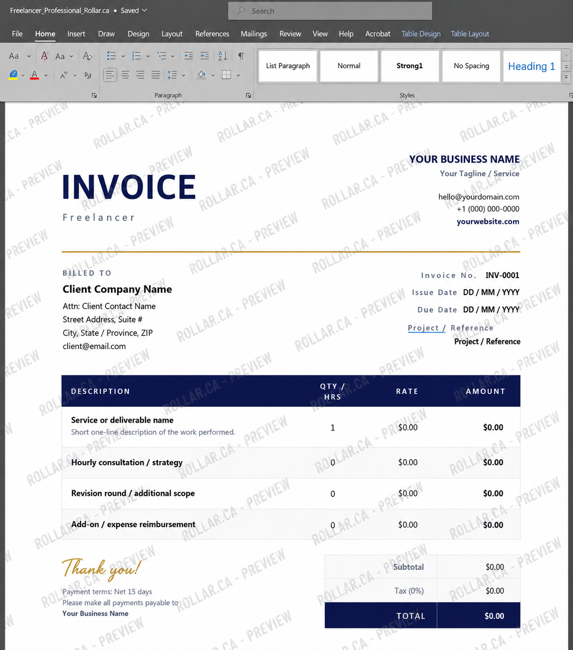 Invoice Template — Freelancer