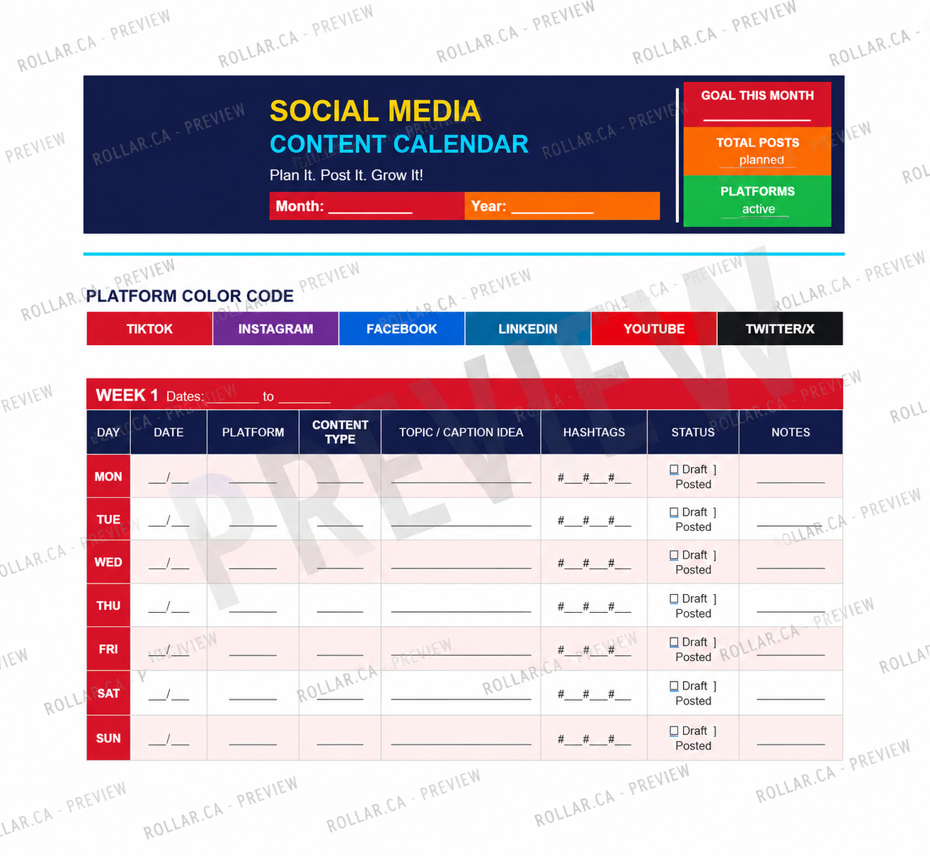 Social Media Content Calendar