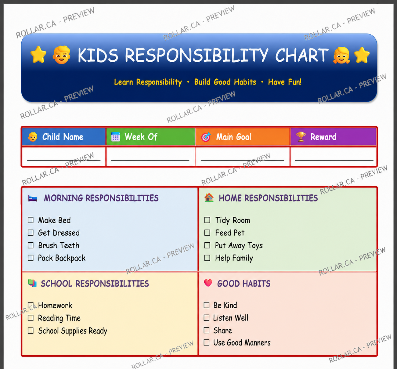 Kids Responsibility Chart