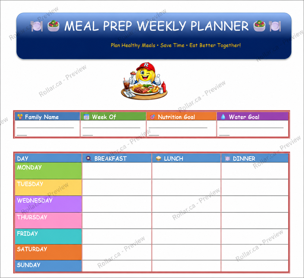 Meal Prep Weekly Planner