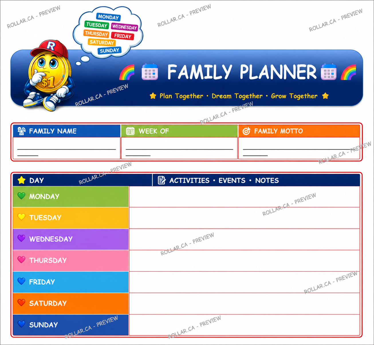 Family Weekly Planner - Colorful