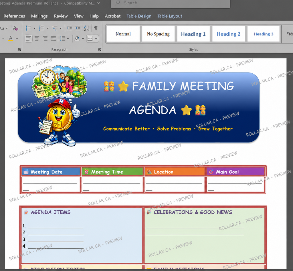 Family Meeting Agenda