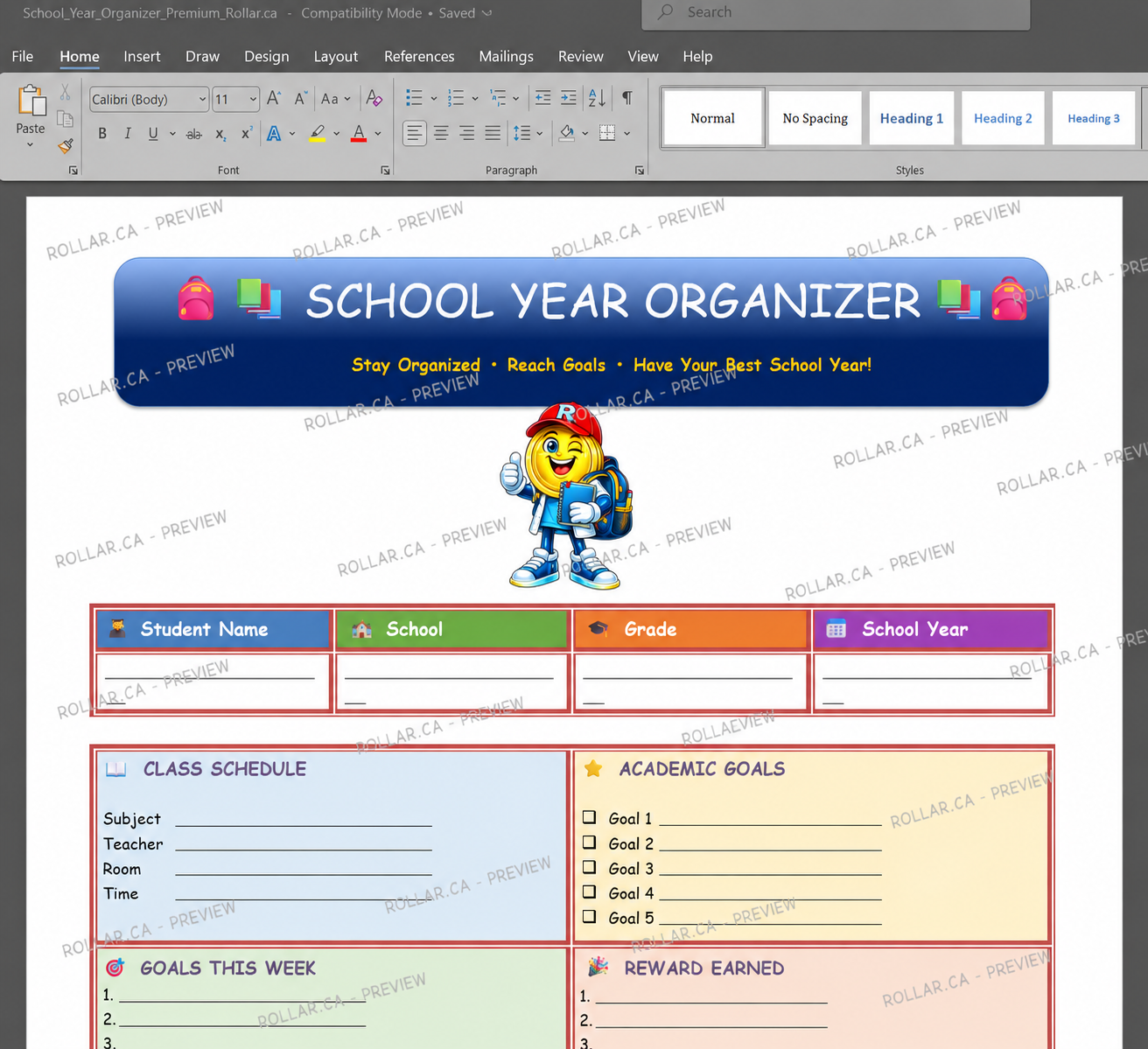 School Year Organizer