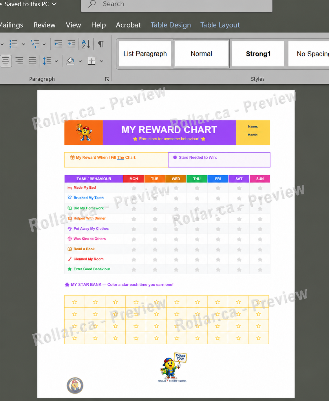 Reward Chart Kids