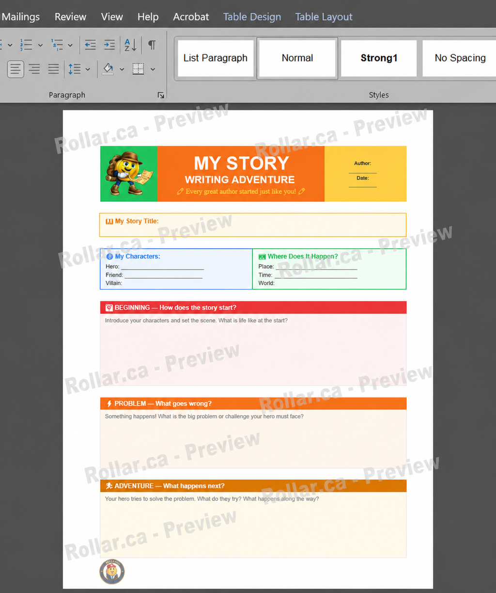 Story Writing Template